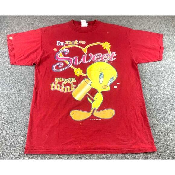 Vintage Looney Tunes 1996 Men's Size XL Red Tweety Graphic T Shirt As Sweet As - Picture 1 of 9